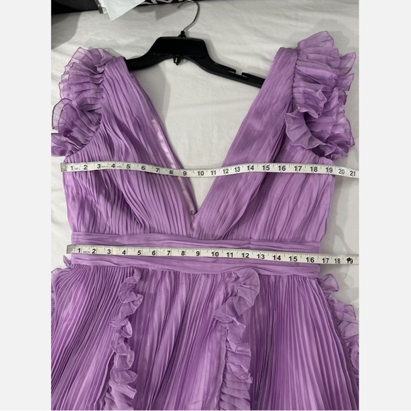 NEW IEENA Mac Duggal [ 12 ] Pleated Ruffle Cap Sleeve‎ Flowy A Gown Lilac Purple - Picture 3 of 16